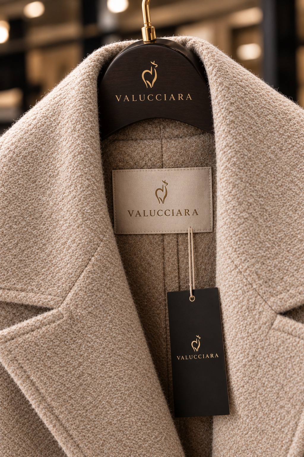 Etiqueta Valucciara en un abrigo